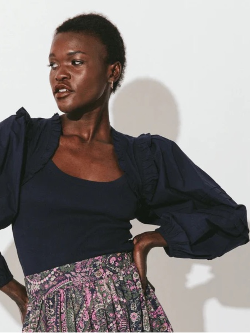 Cleobella Reba Top in Navy Puff Sleeves